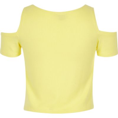 Girls yellow cold shoulder crop top